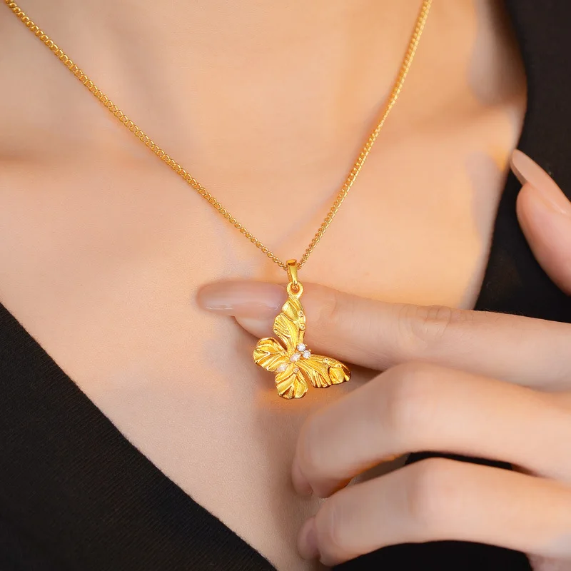 

Роскошное женское ожерелье с подвеской в виде бабочки из чистого золота 24 карата 9999 пробы