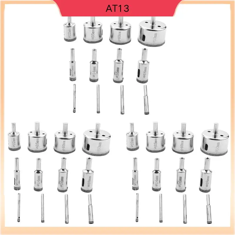 AT13 36Pcs Diamond Drill Bits Glass Tile Hole Saw Bits Set, Hollow Core Drill Bits, Extractor Remover Hole Saws For Glass