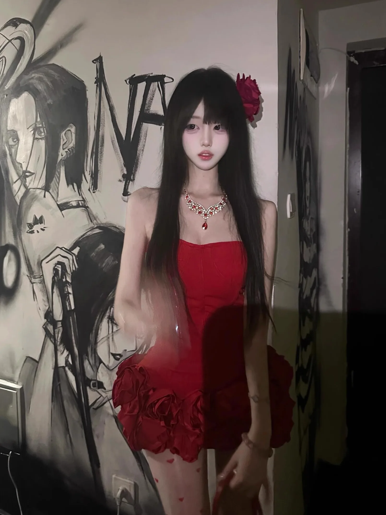 

Сексуальное бюстье с красной кружевной отделкой Dr, костюм на Хэллоуин, тонкая юбка с завязкой на талии, Pure Desire Sle, полиэстер, материал све...