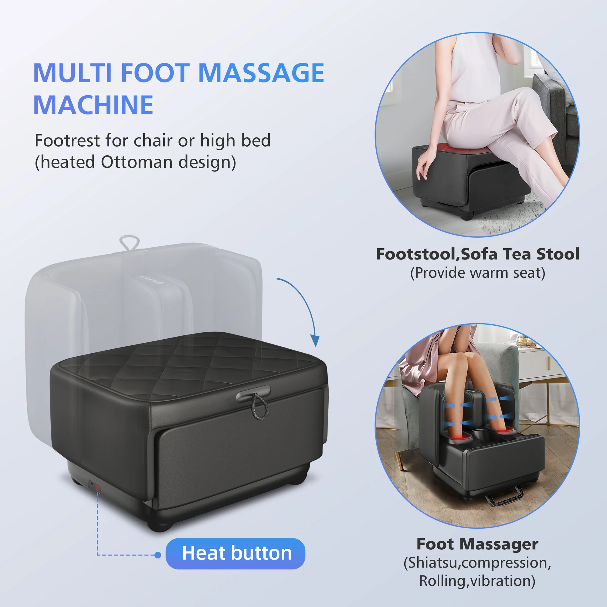 Comfier 2 in 1 Foot Massager Machine & Ottoman Foot Rest,Shiatsu Foot and Calf Massager with Heat