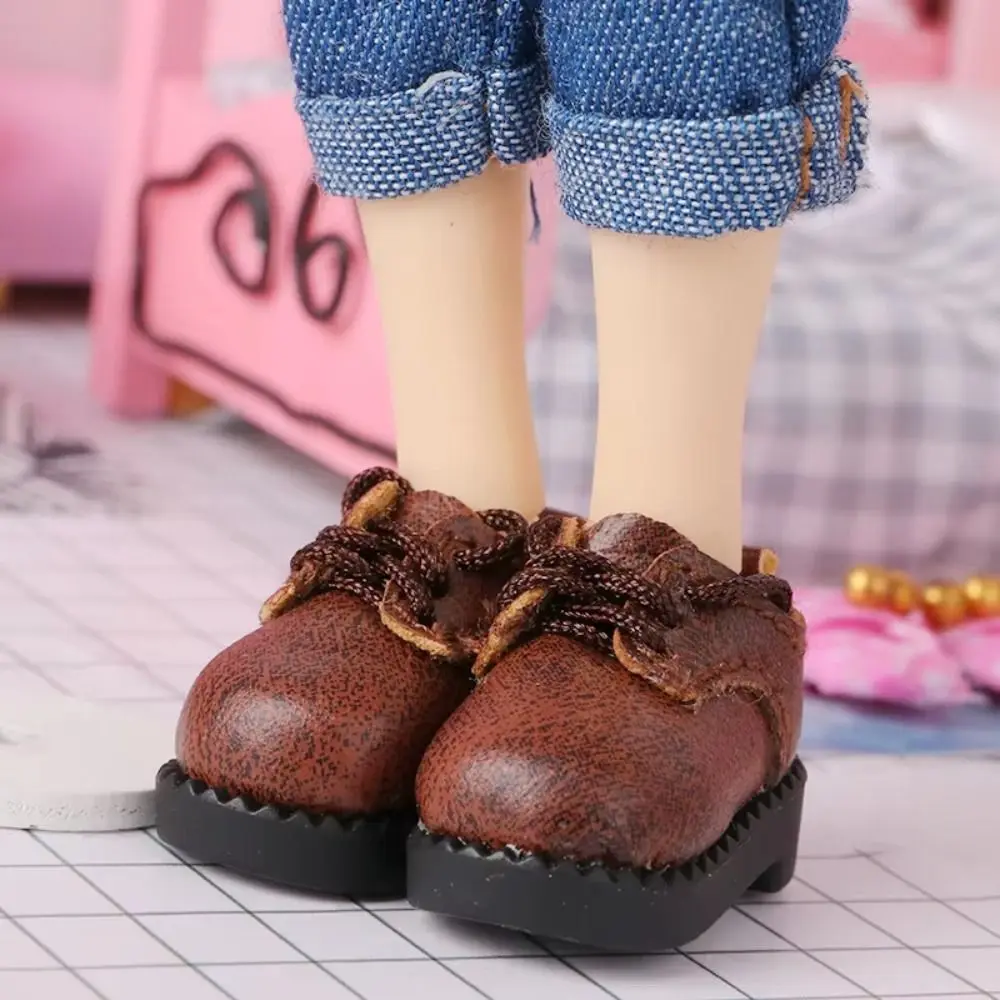 

With Shoelace Obitsu11 Shoes Pretend Play Dress Up Doll Leather Boots Cute Outfit Black Brown Cowhide Dolls Shoes