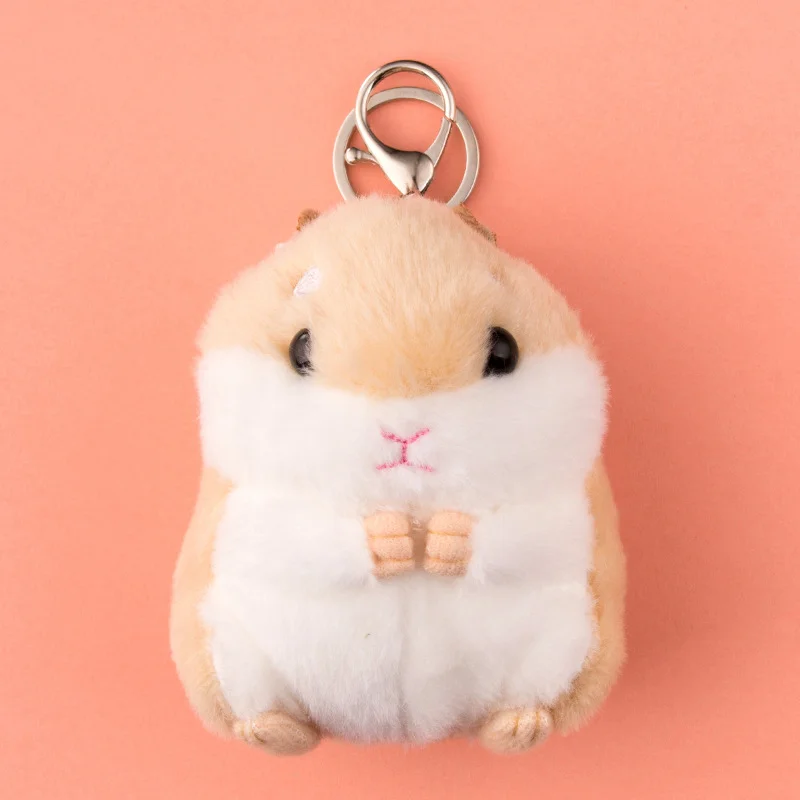 Kids Kawaii Cute Soft Plush Cartoon Animal White/Khaki Small Hamster Toy Doll Key Ring Handbag Backpack Car Decor Trinket