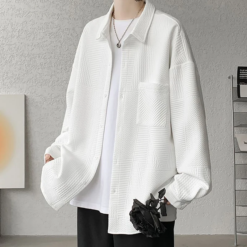 

Autumn Winter Simple Pocket Men Long Sleeve Cardigan Sweatshirt Fashion Casual All-match 2xl Oversized Coat Clothing Black White