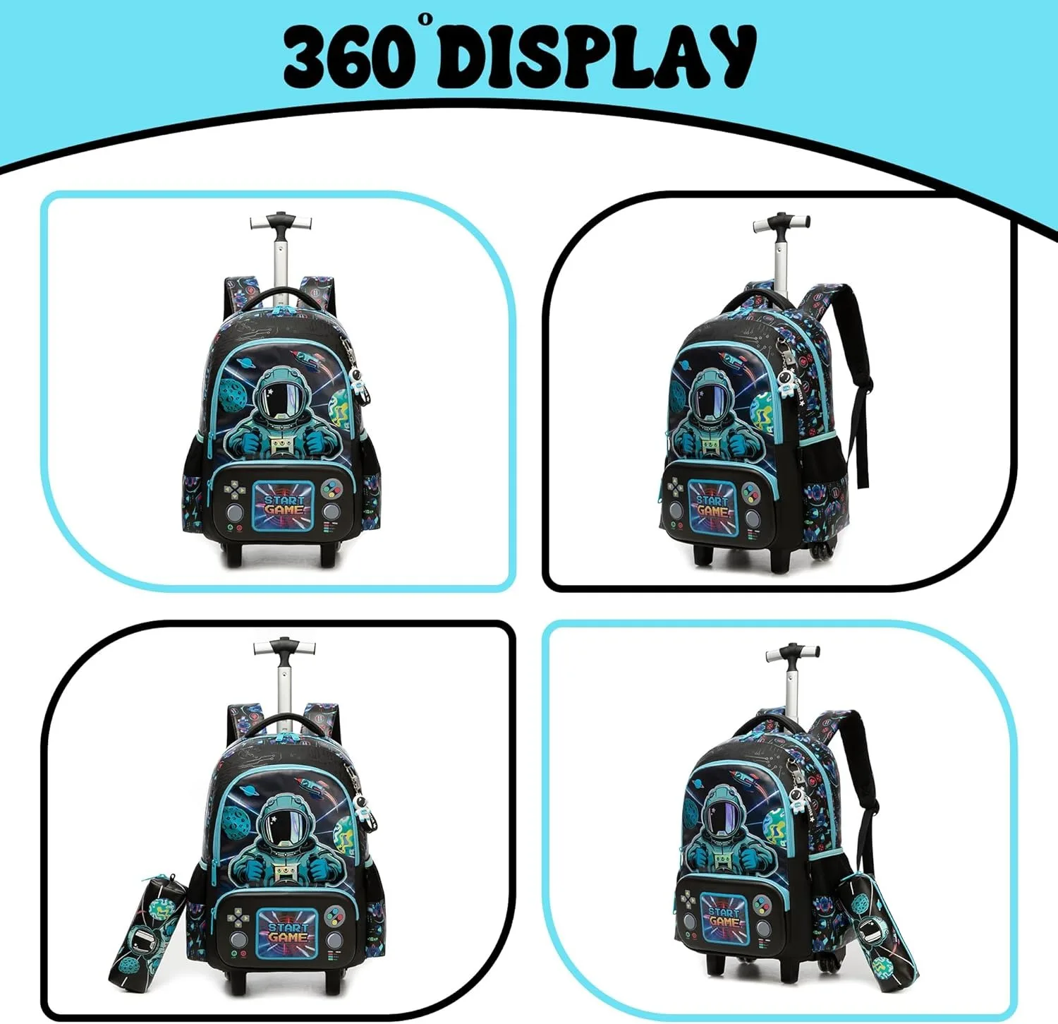 حقيبة ظهر مدرسية للأولاد والأطفال حقائب بعجلات مع عجلات للفتيات أثناء السفر وحقيبة كتب خفيفة الوزن للعودة إلى اللوازم المدرسية #3
