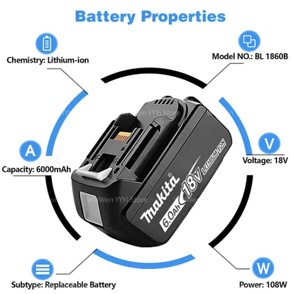 Makita 100% original 6000mAh 18V lithium-ion battery DC18RF BL1860 BL1830 BL1450BL1440 DC18RC charging tool battery 6.0Ah