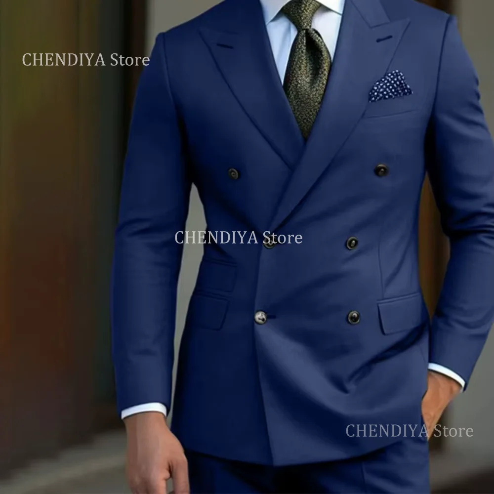 

Men's Suits Classic Slim Fit 2 Pieces Jacket And Pants Double Breasted Peak Lapel Formal Luxury Wedding Party Tuxedo Outfits