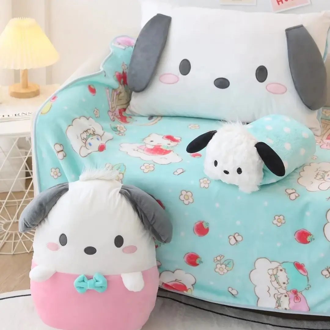 Sanrio Pochacco Plush Doll Cute Cartoon Stuffed Anime Rolling Blanket Comfortable Plush Pillow Home Decor Pillowcase Gifts