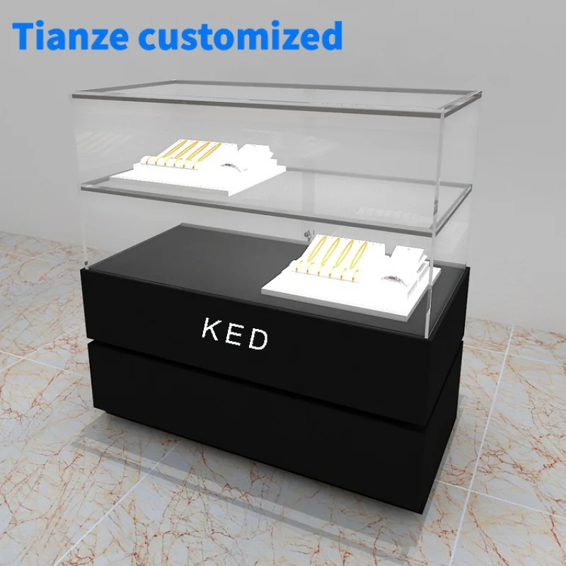 [Customized]Custom colors and logo wood glass jewelry showcase store display showcase