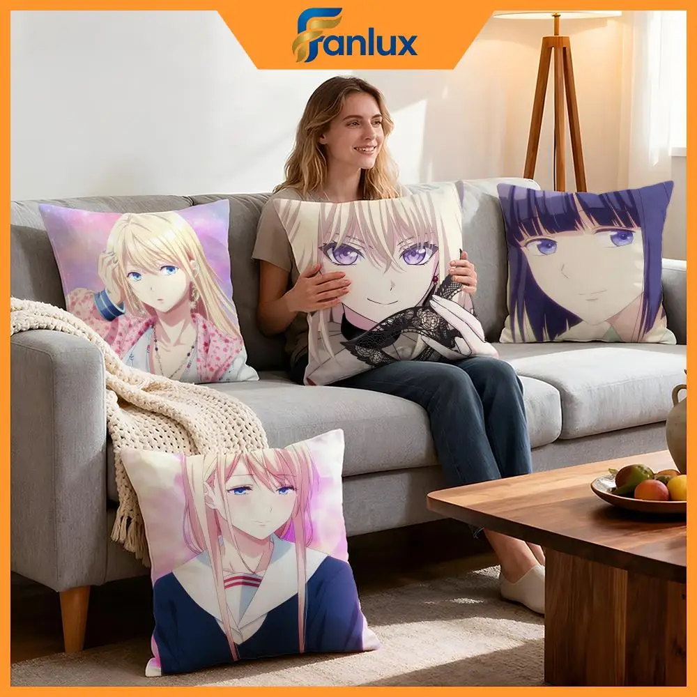 Anime Smile Down the Runway Cushion Cover 4Pcs Decorative Covers Soft Cushion Case for Sofa Couch Decor 40x40 45x45 Pillowcases