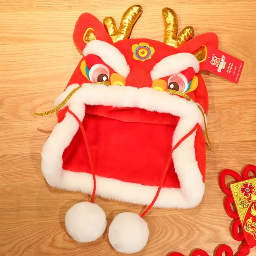 

Fluffy Dragon Hat 2024 Dragon Year Mascot Dragon Chinese Style Hat Winter Beanie Cap Hanfu Accessories Plush Doll Hat Children