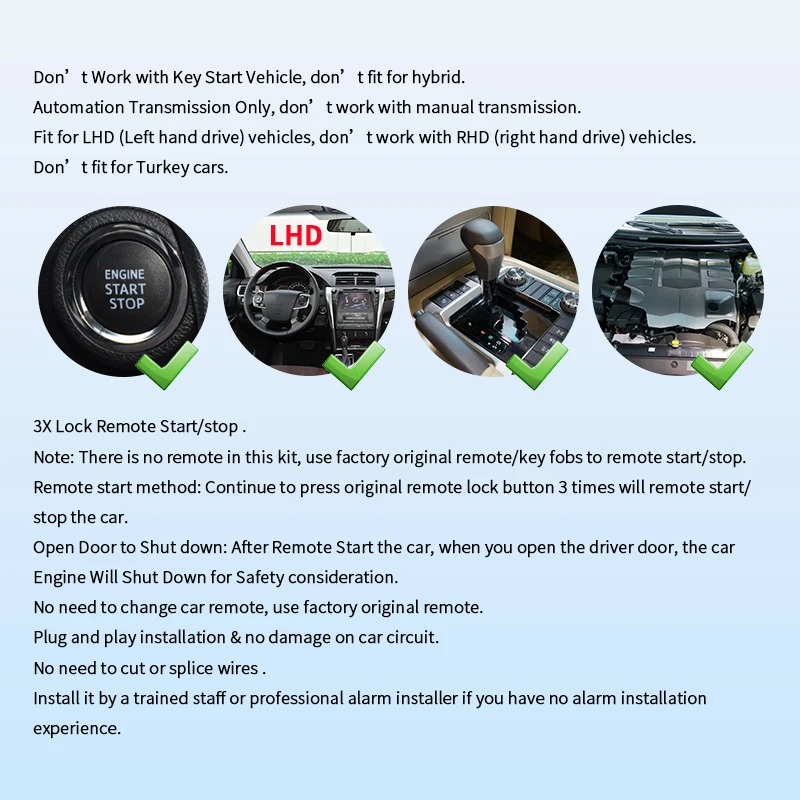 EASYGUARD LT202 Plug-N- Play Remote Starter System for Lexus NX200,NX300H,RC300,RX300,RX350 Push Button Start Auto Transmission