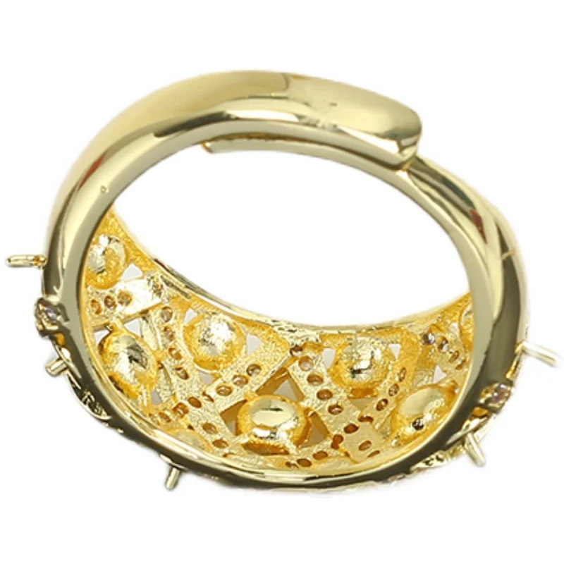 JZ023 Copper Gold Plated Adjustable Pearl Ring Blank Empty Setting DIY Jewelry Findings