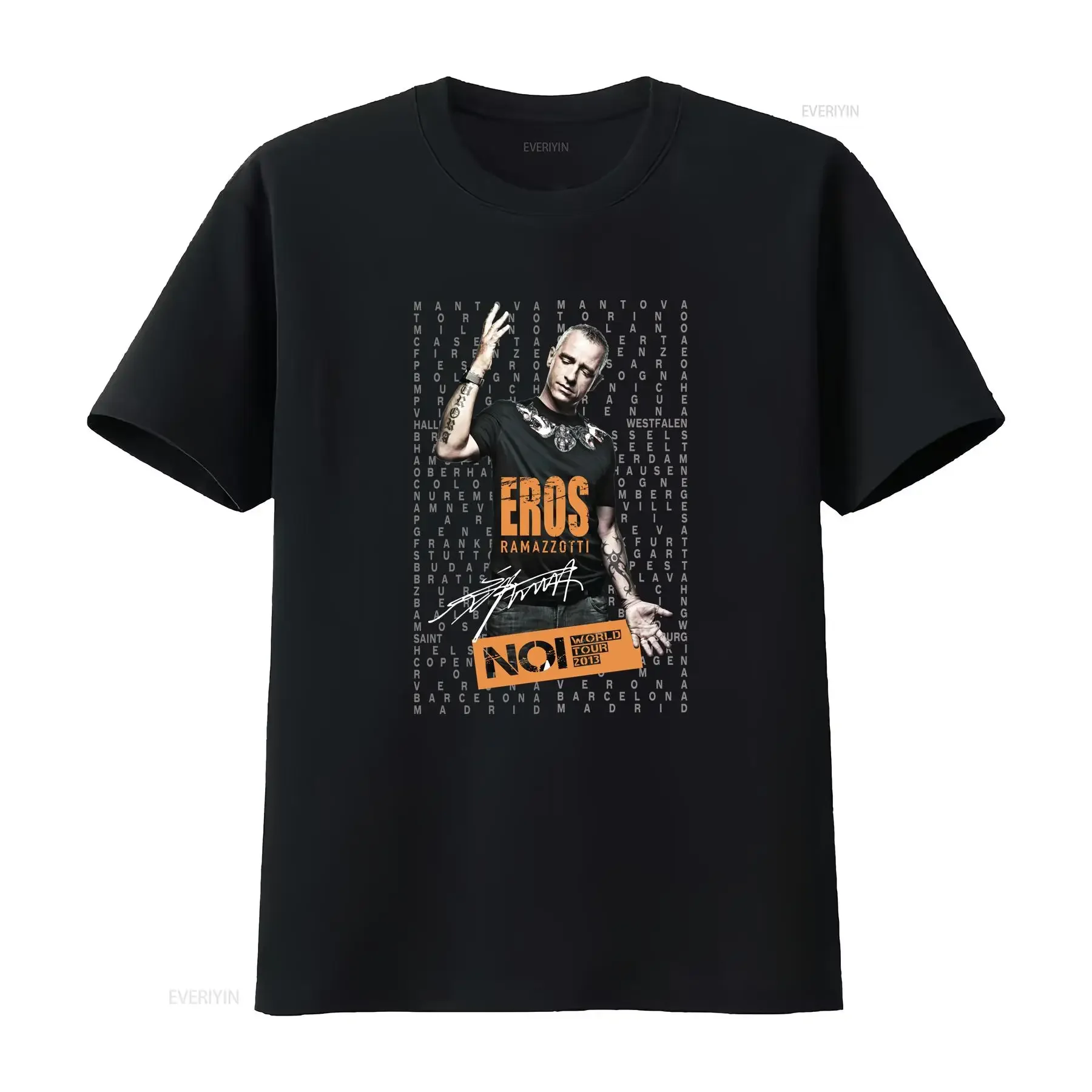 

2013 NOI World Tour Eros Ramazzotti T Shirt Black Men S 5XL Y588 long or short sleeves vintage Washed Stylish Slightly