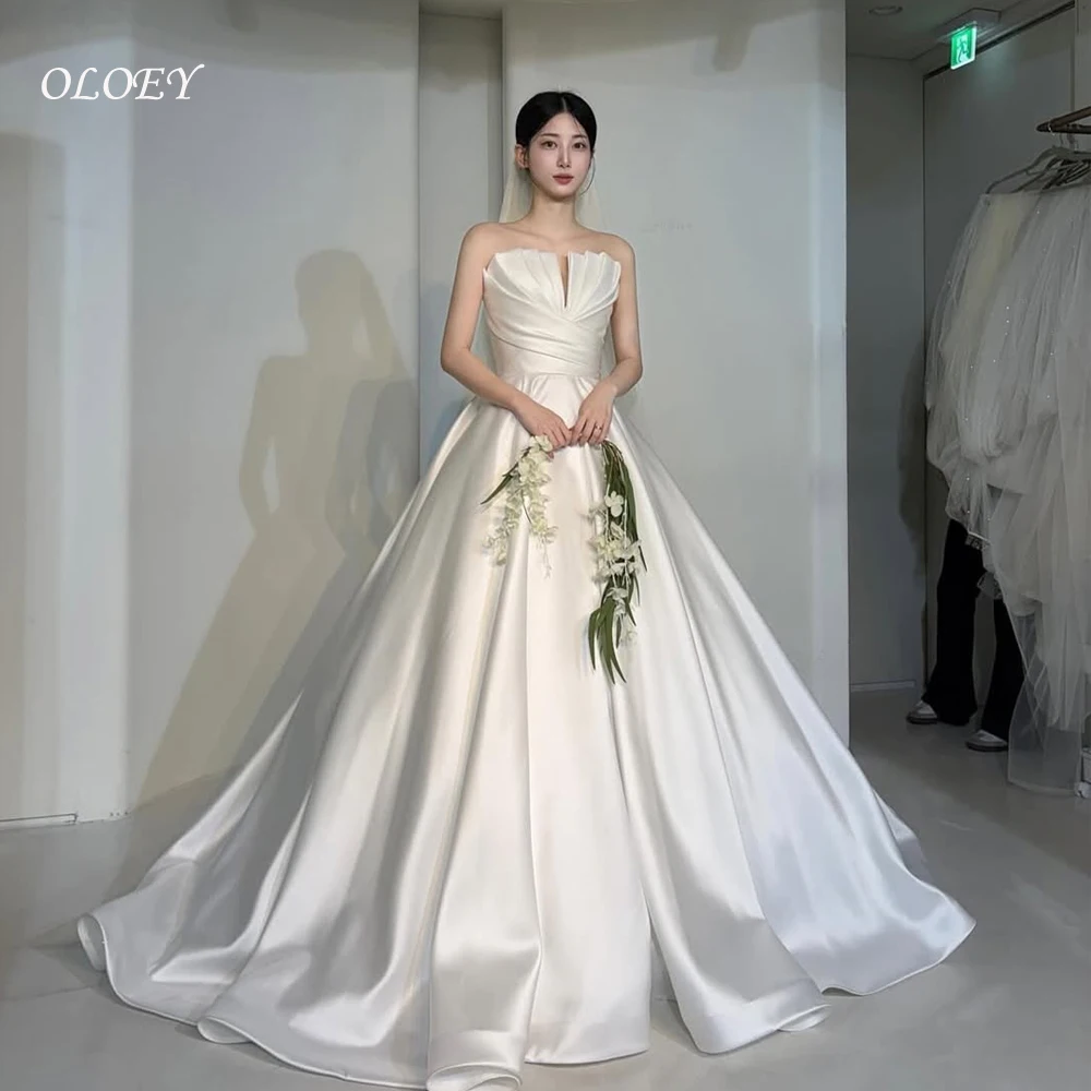 OLOEY-vestidos de novia elegantes sin tirantes, personalizados, keshzhz, princesa de satén, Corea, bonitos vestidos de novia de color marfil, fiesta, novia