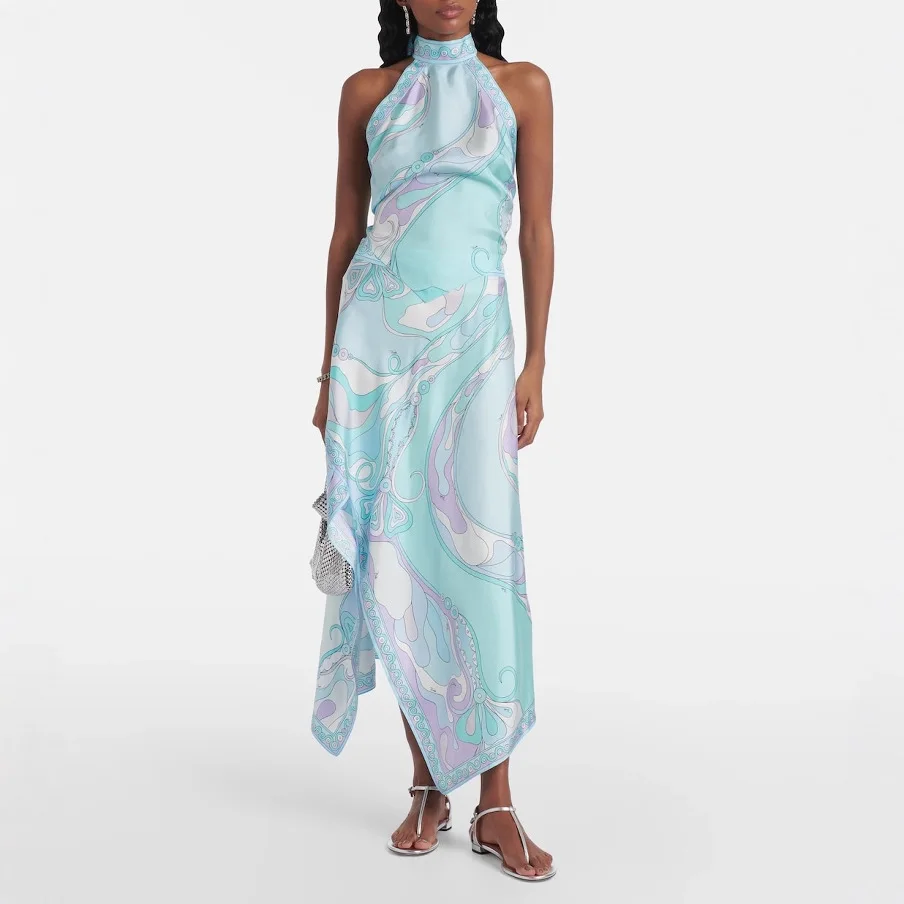 

Сексуальная модная шелковая юбка с принтом, асимметричная женская одежда, повседневная универсальная юбка Four Seasons