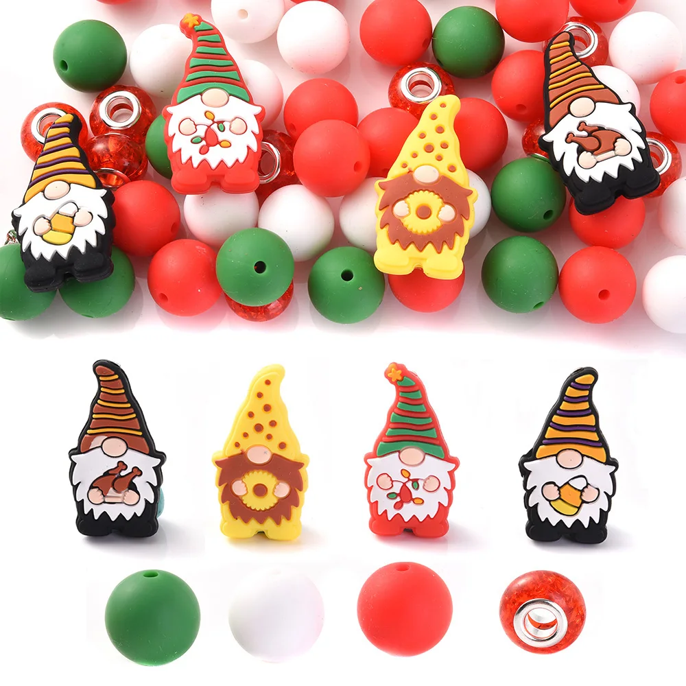 Fashion Christmas tree Silicone Beads Round 15mm Loose Beads Set Keychain Bracelet DIY Handmade Accessories For Jewelry Making