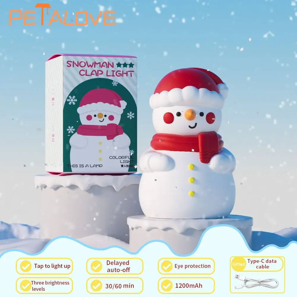 2024 Christmas New Year Gift Silicone Lamp Snowman Night Light Pat Soft Light USB Rchargeable Room Bedside Warm Decoration