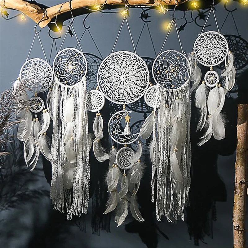 

Y51A-Dream Catchers Boho Wall Decor Moon And Sun Feather Handmade Traditional Catcher Macrame Wall Hanging Wedding Home Decor