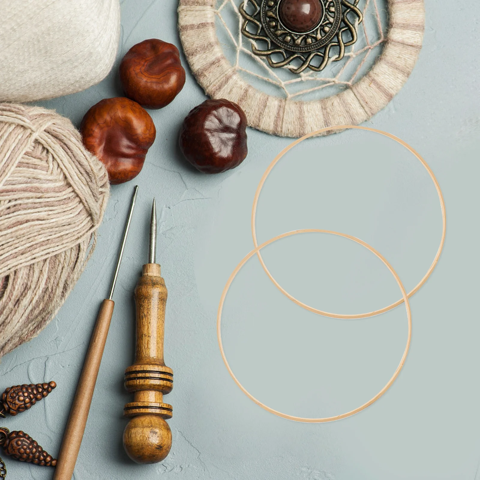 

12pcs 23Cm Bamboo Dream Catcher Ring Craft Frame For Diy Wind Chime Wreath Mandala Embroidery Handmade Projects