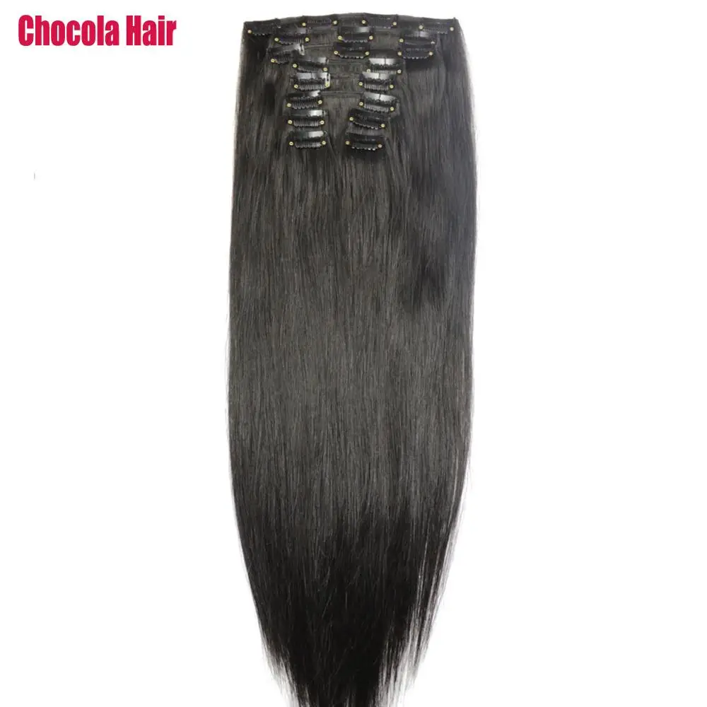 

Chocola16"-28" 10pcs Set 140g-260g Brazilian Remy Hair Clip In Human Hair Extensions Natural Straight Full Head