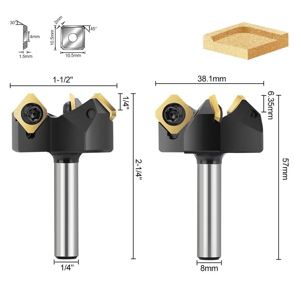 XCAN Milling Cutter CNC Spoilboard Surfacing Router Bit 8mm 1/4 Shank Carbide Insert Wood Planer Bit Flycutter for Woodworking