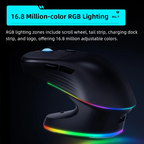 Imagen 2 del producto Ratón inalámbrico Thunderobot ML7, Bluetooth/2,4G/con cable, ratón multimodo PAW3311 RGB, base de carga magnética, ratón para juegos para PC y portátil