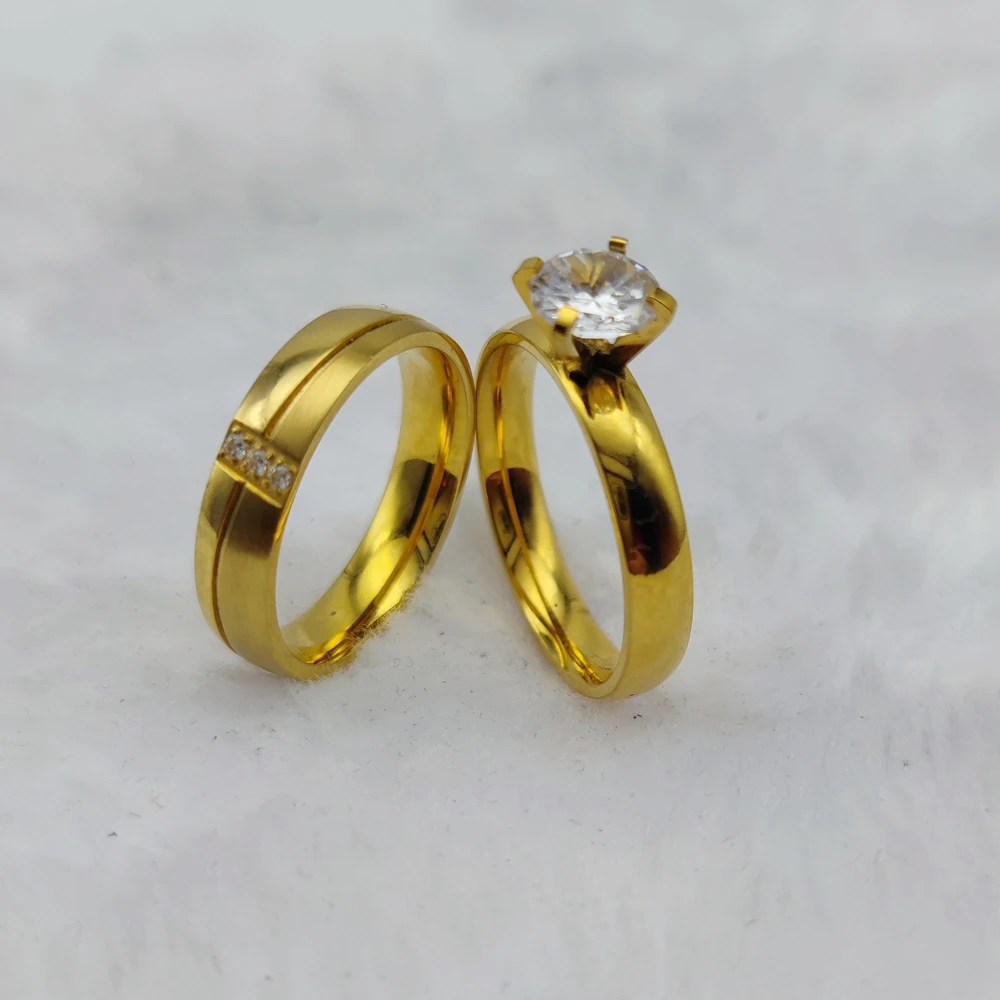 Jewellery Store Big Cz Diamond Ring Engagement women's 24k Gold Plated Promise Ladies Wedding Rings Ladies Girls
