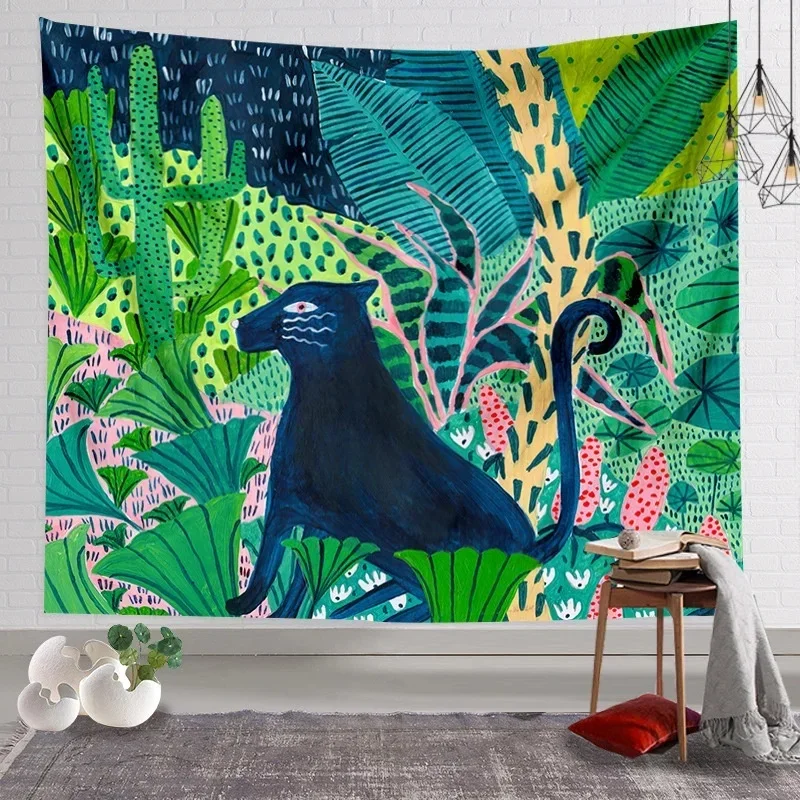 VIKAMA Jungle Leopard Wall Tapestry Tropical Palm Leaves Cactus Snake Bohemian Nature Aesthetic Room Background Hanging Decor
