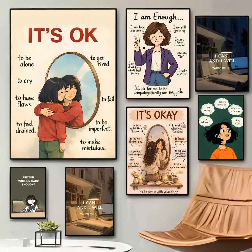 Affiche de citations inspirantes, positives et optimistes pour filles, autocollante, imperméable, décoration murale pour café, bar, chambre, cadeau