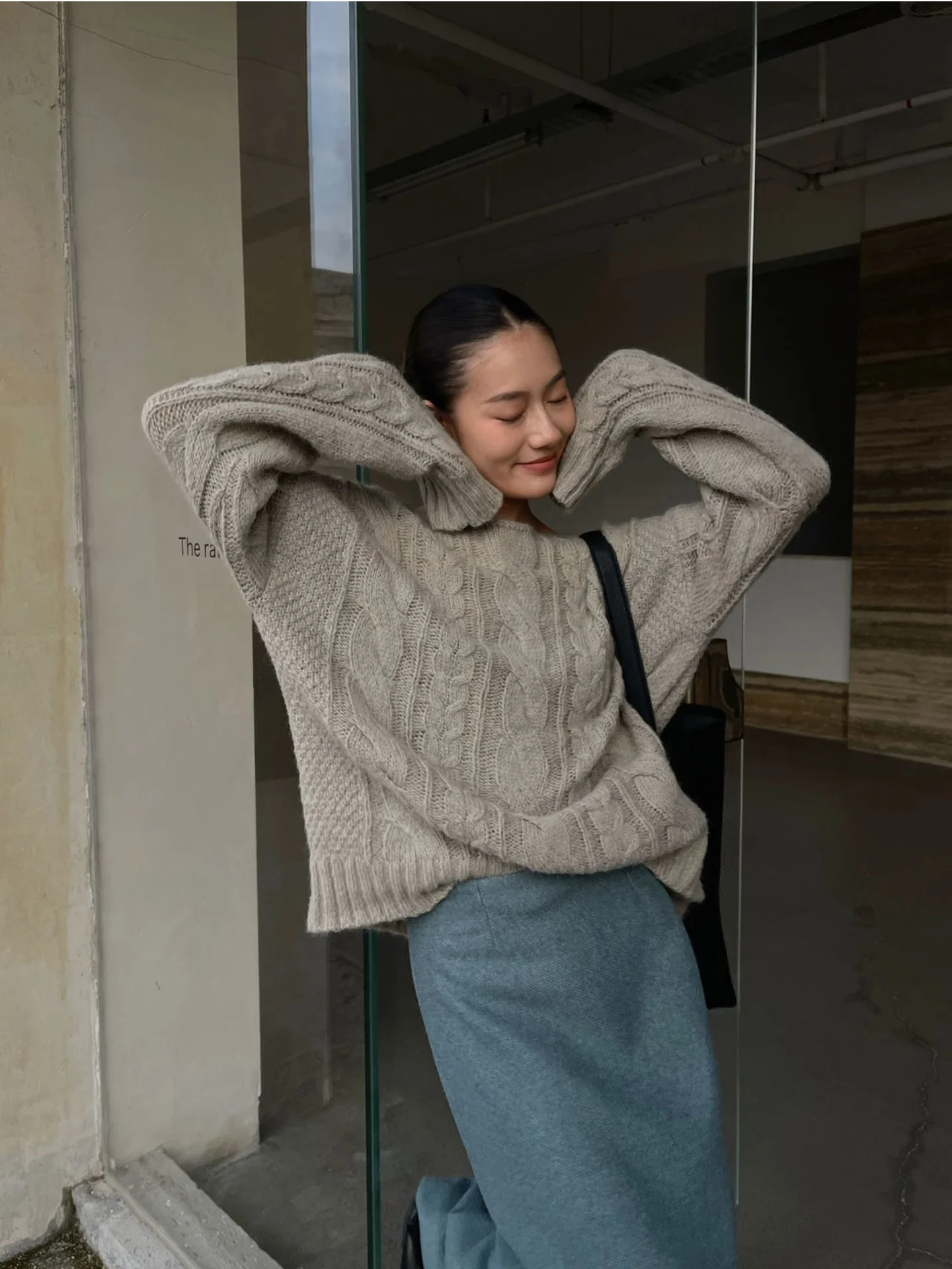 

PURIYH Модный повседневный свитер с круглым вырезом и узором «косичка», свободный крой, женский, высококачественный, осенне-зимний, вязаный топ