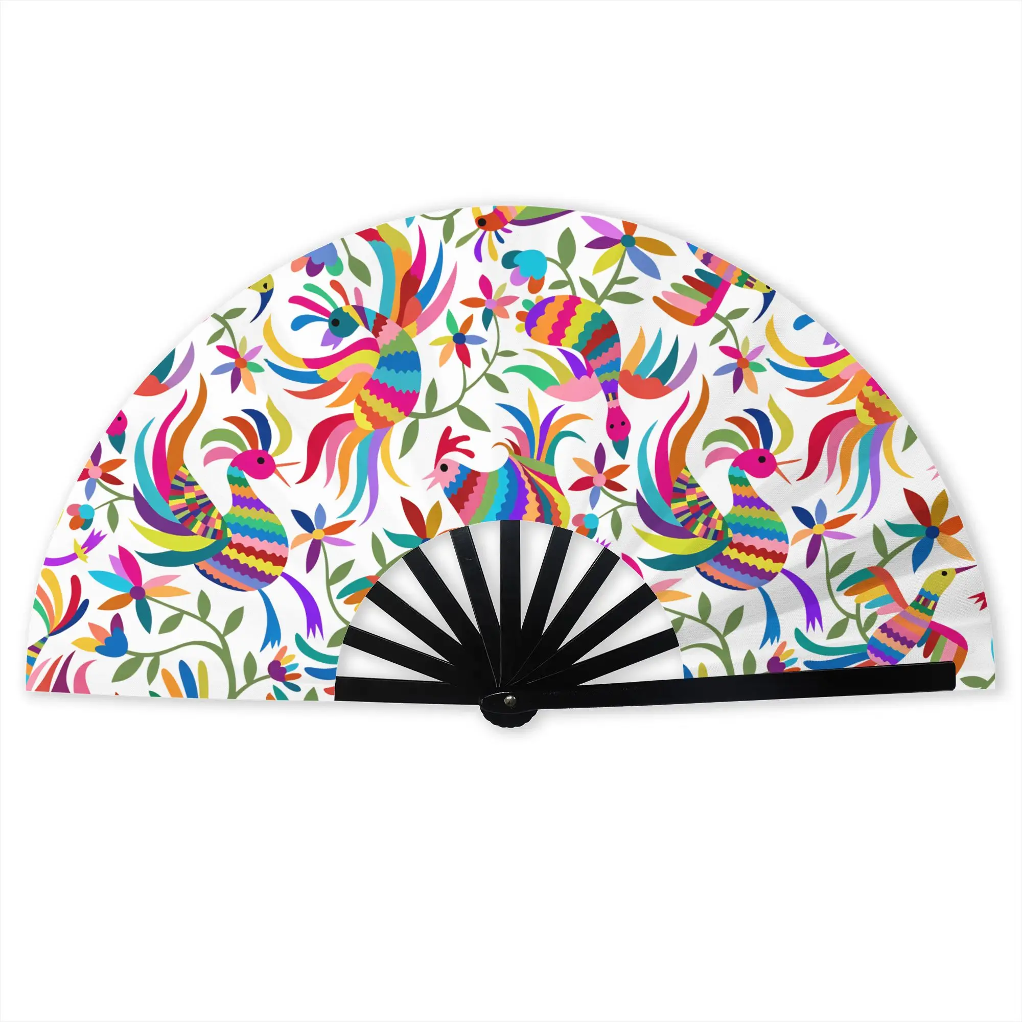 Mexican Flying Otomi Birds Ole By Virginia Folding Hand Fan Animal  Polyester Fabric Fan Funny Summer Accessory Decorative Fans