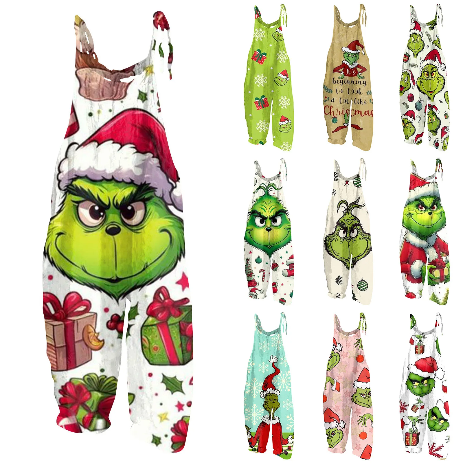 2024 New Kawaii Cartoon Leggings Women\'s Fashion Christmas Printed Casual Loose Vintage Strappy Jumpsuit Retro Festival  Pants