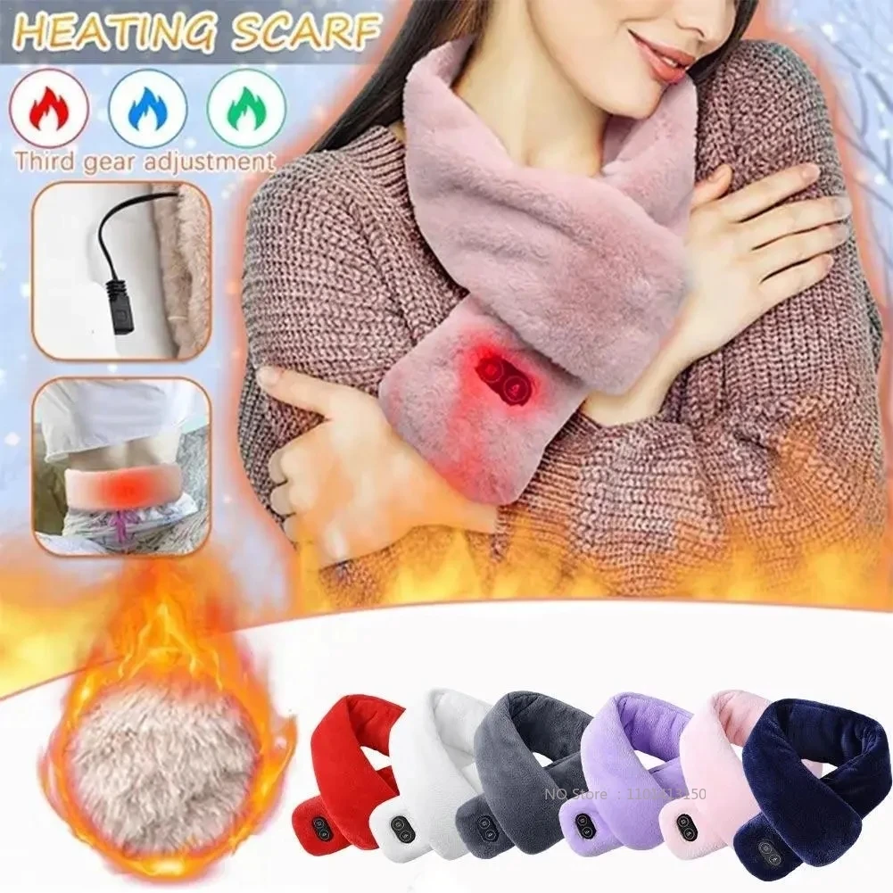 USB Electric Scarf 3 Temperature Modes 4 Levels Massage Adjustment Neck Protection Heat Therapy Men Women Heated Neck Wrap Pad