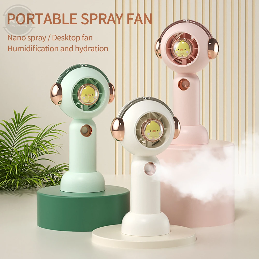 Nuovo Mini ventilatore portatile con Spray ventilatori portatili ricaricabili USB campeggio turbina esterna Desktop piccoli ventilatori tenuti in mano anatra gialla