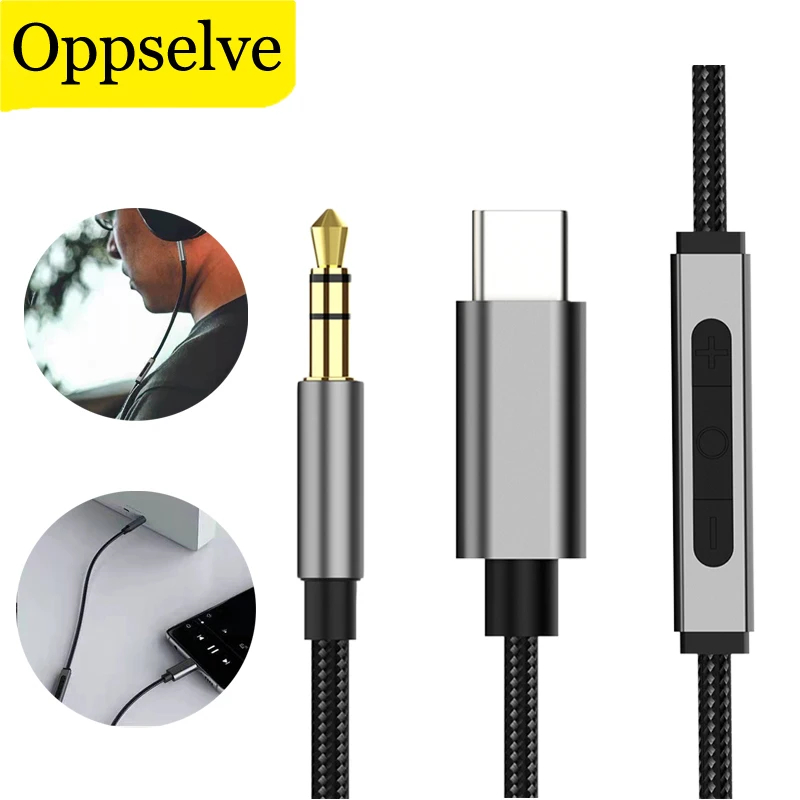 Type C to 3.5mm AUX 3.5 Jack Headphones Adapter Wire Audio Extension Cables Line Control Mic Connector for Xiaomi Samsung Huawei