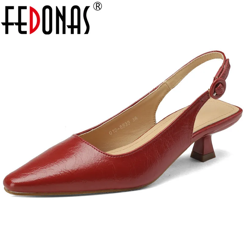 FEDONAS-Sandalias de piel auténtica para mujer, zapatos de tacón fino, para oficina y fiesta, elegantes, para primavera y verano