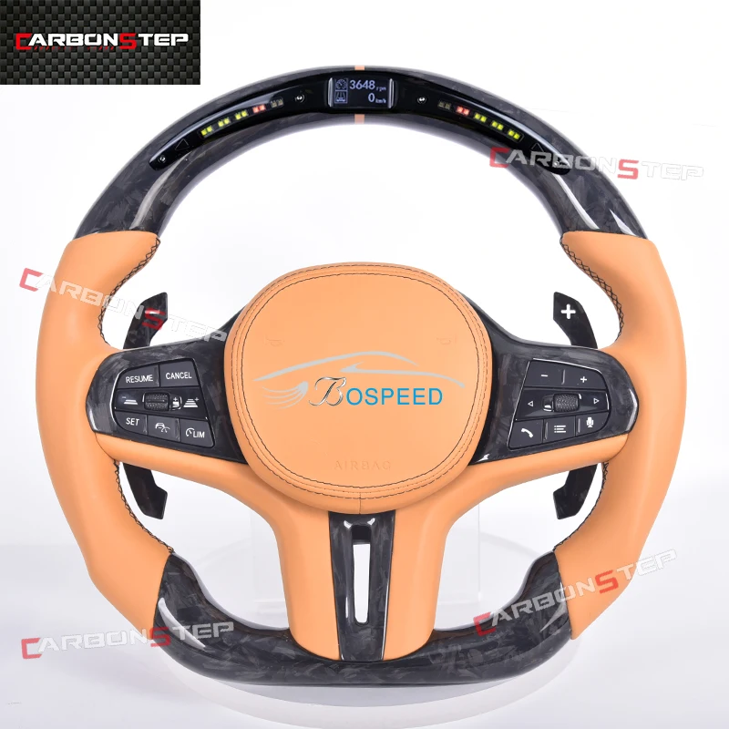 

LED Display Leather Forge Carbon Fiber Steering Wheel Compatible With Toyotas Supra