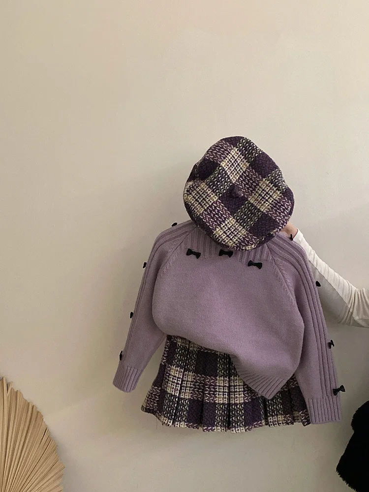 3pcs Children Girls Spring Autumn Sweater Skirt Set Thick Knitted Wear Cotton Princess Dress Toddler Fashion Outfit Christmas