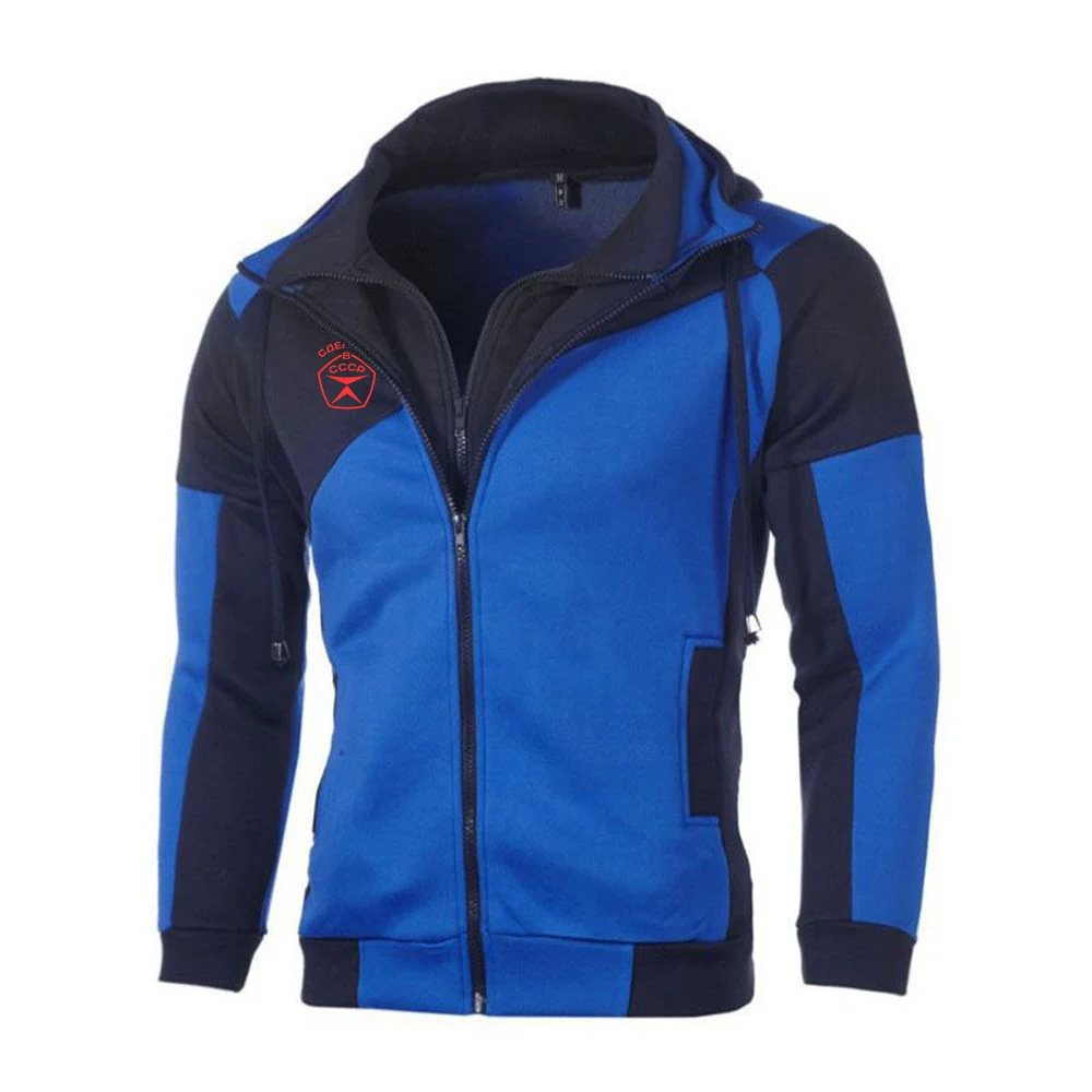 

2025 Spring Autumn CCCP Russian Print Comfortable Fake Two Pieces Design Hoodies Mans High Quality Fashion Patchwork Jacket Coat