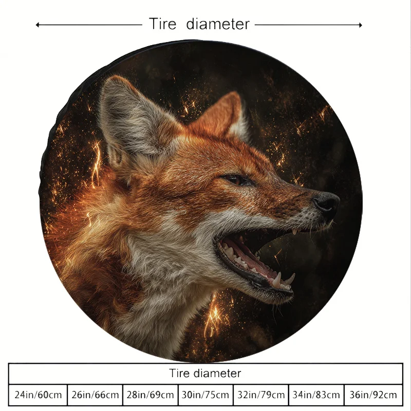 Flame Red Fox Pattern Car Spare Tire Cover, Made Of Polyester Fiber, Compatible With Universal Models, Showcasing A Wild Aesthet