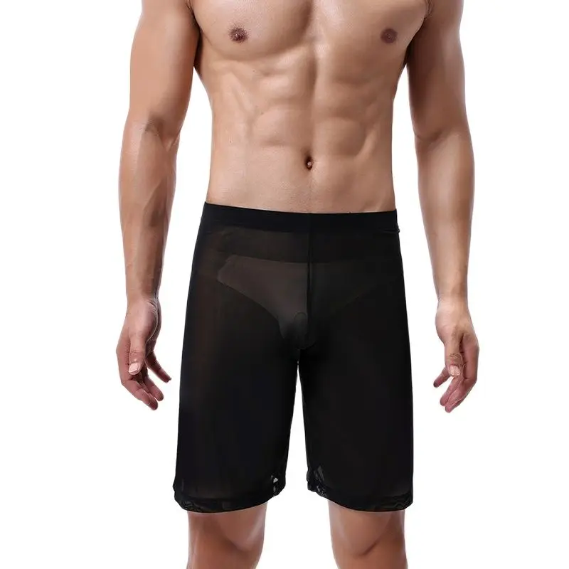 CLEVER-MENMODE Boxer Hommes Sous-Vêtements Sexy Mesh Bas De Sommeil Pyjama Hommes Long Leg Slip Transparent Culotte Shorts BoxerGoals