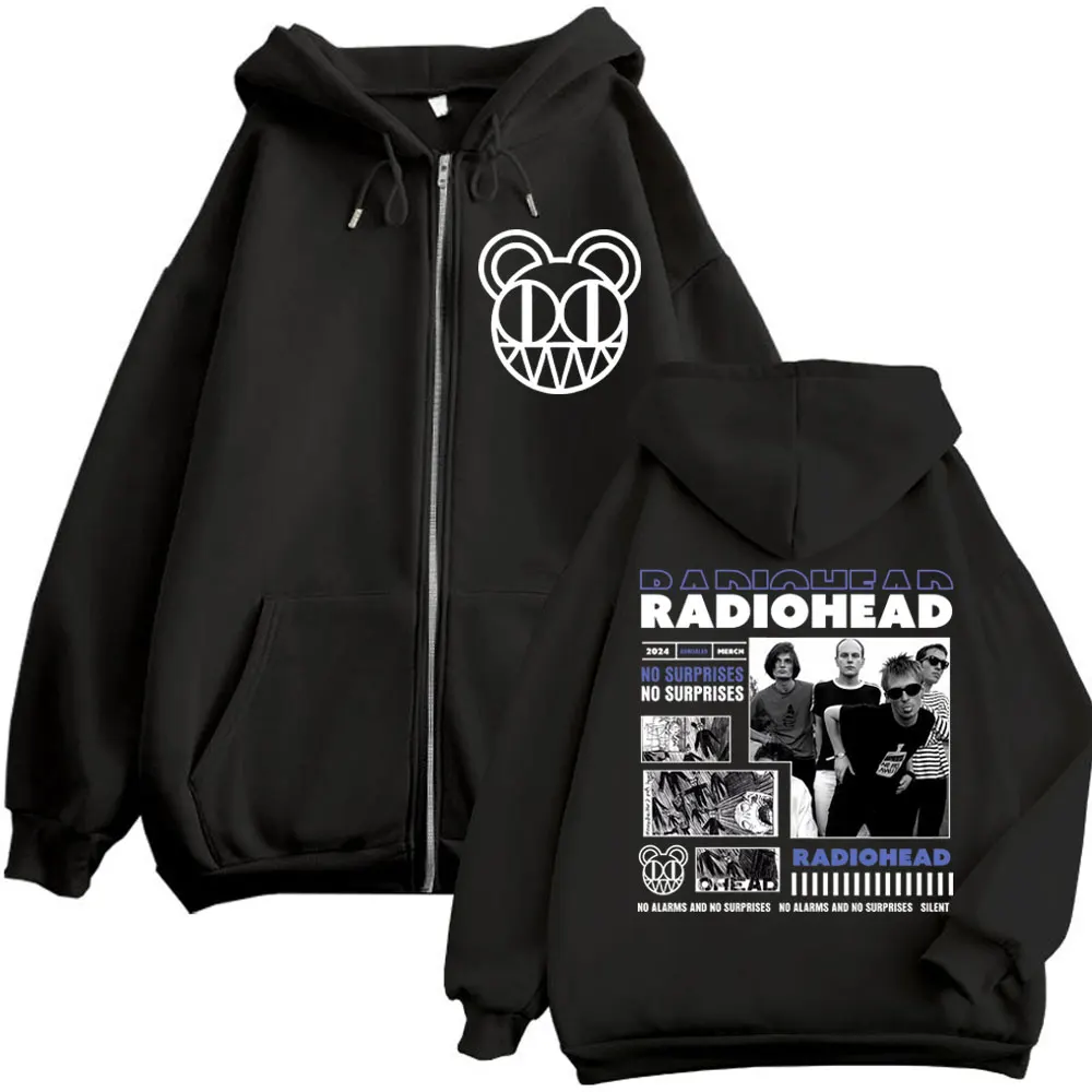 Rock Band Radiohead Zipper Hoodie OK Computer No Surprises Merch Zip Up Sweatshirts Men's Women Gothic Fashion Vintage Pullovers