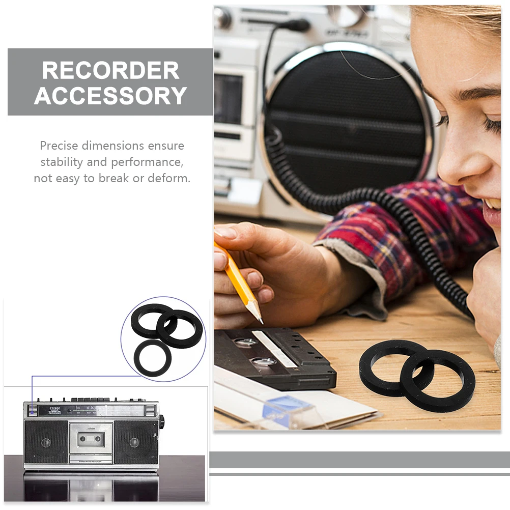 

3pcs Recorder Rubber Ring Pulley Idler for Ratchet Repeater Black Cassette Tape Belts Man Wear-Resistant Durable for CD