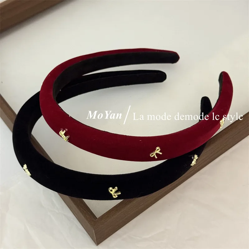 Korean metal small bow velvet headband simple and versatile going out to press hair hairhoop temperament red headband