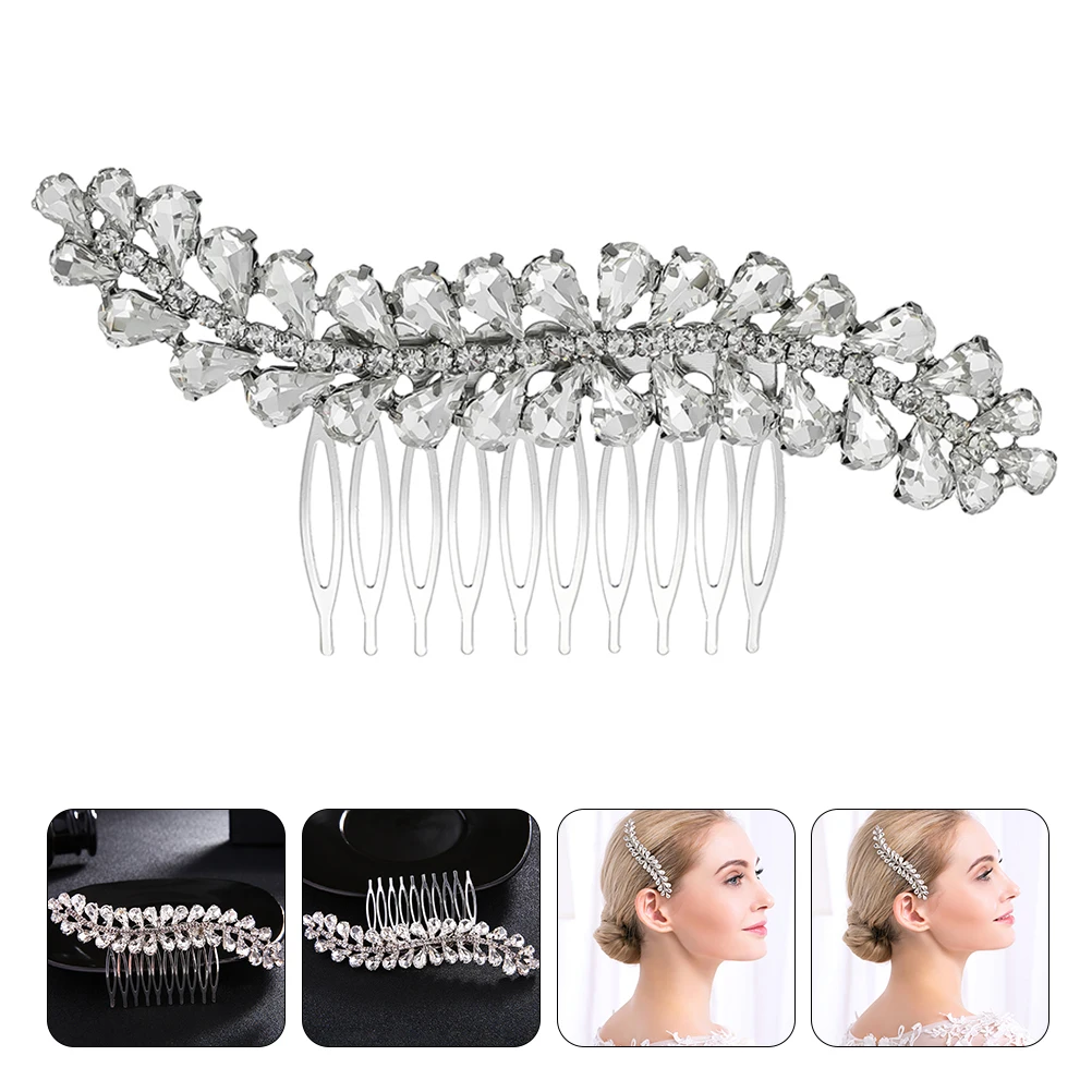 

1Pcs Water Drop Hair Ornament Elegant Leaf-Shaped Comb Creative Bridal Hair Decoration Wedding Dress Prop Alloy