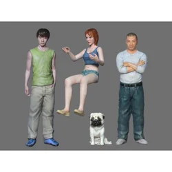 Resin Character 1/32 54mm Uncle Cute Male Girl Bulldog 4-Person Group Hand Office 1372G New