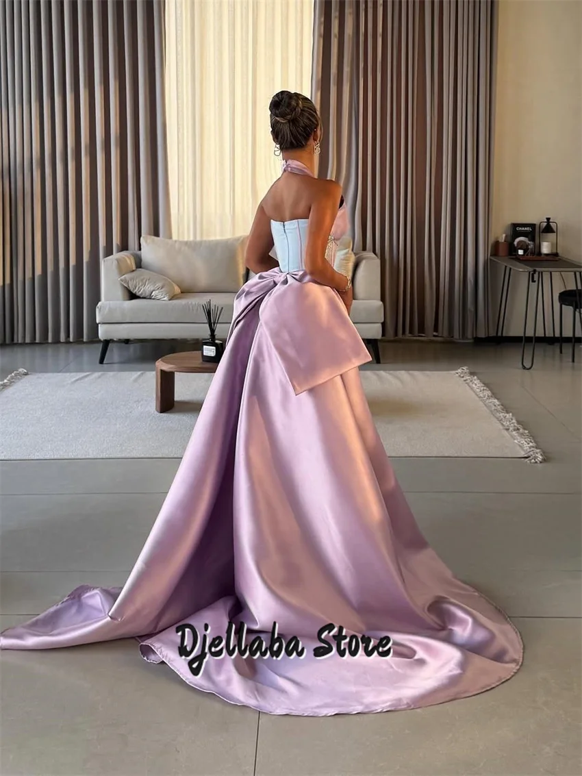 Nouveau brillant violet perlé bretelles licou robes de soirée 2025 femmes dubaï brillant longue robe de soirée robes personnalisées