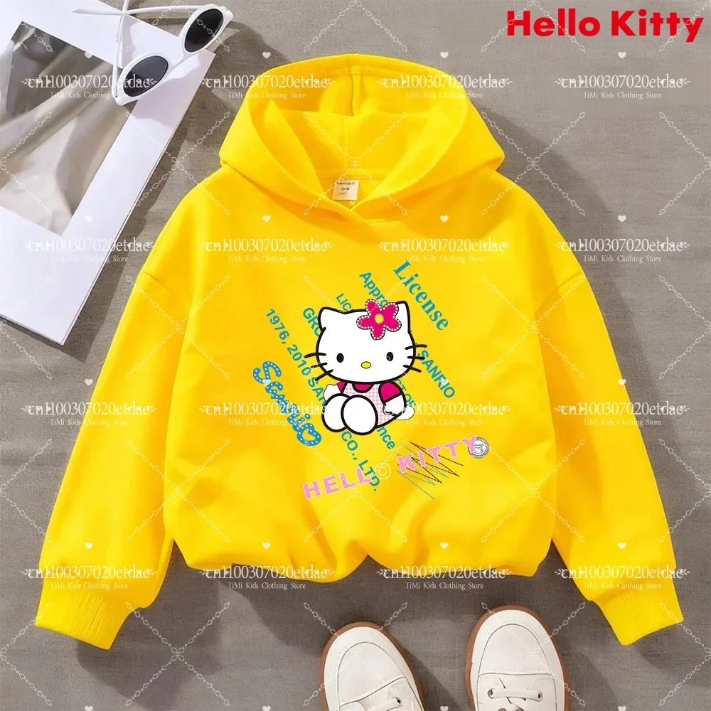 Urocza bluza dziecięca z nadrukiem Sanrio Hello Kitty, nowa ciepła bluza na jesień i zimę, modna i uniwersalna miękka bluza z kapturem.