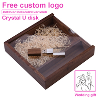 Walnut Album Box USB Flash Drives 128GB Photography Studio Memory Stick 64GB Free Custom Logo Pen Drive 32GB 16GB Wedding Gift