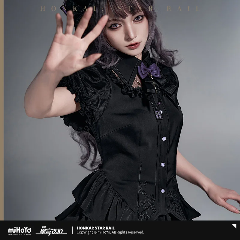 【Preventa genuina Honkai Star Rail】Camiseta Vintage Herta, diseño lavado en negro y morado, gráfico de Anime, Cosplay, regalo de uso diario